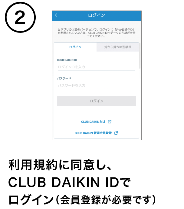 利用規約に同意し、CLUB DAIKIN IDでログイン（ユーザー登録が必要です）