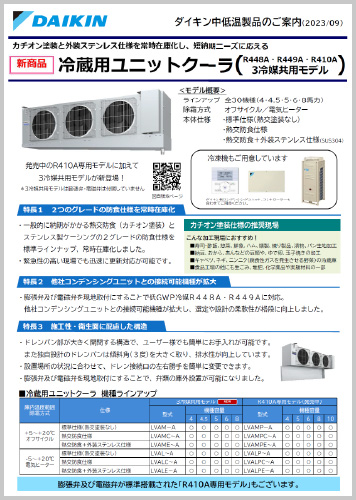 冷蔵用ユニットクーラ3冷媒共用モデルチラシA
