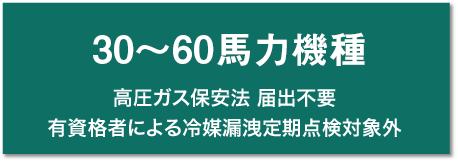 30～60馬力機種　高圧ガス保安法 届出不要、有資格者による冷媒漏洩定期点検対象外