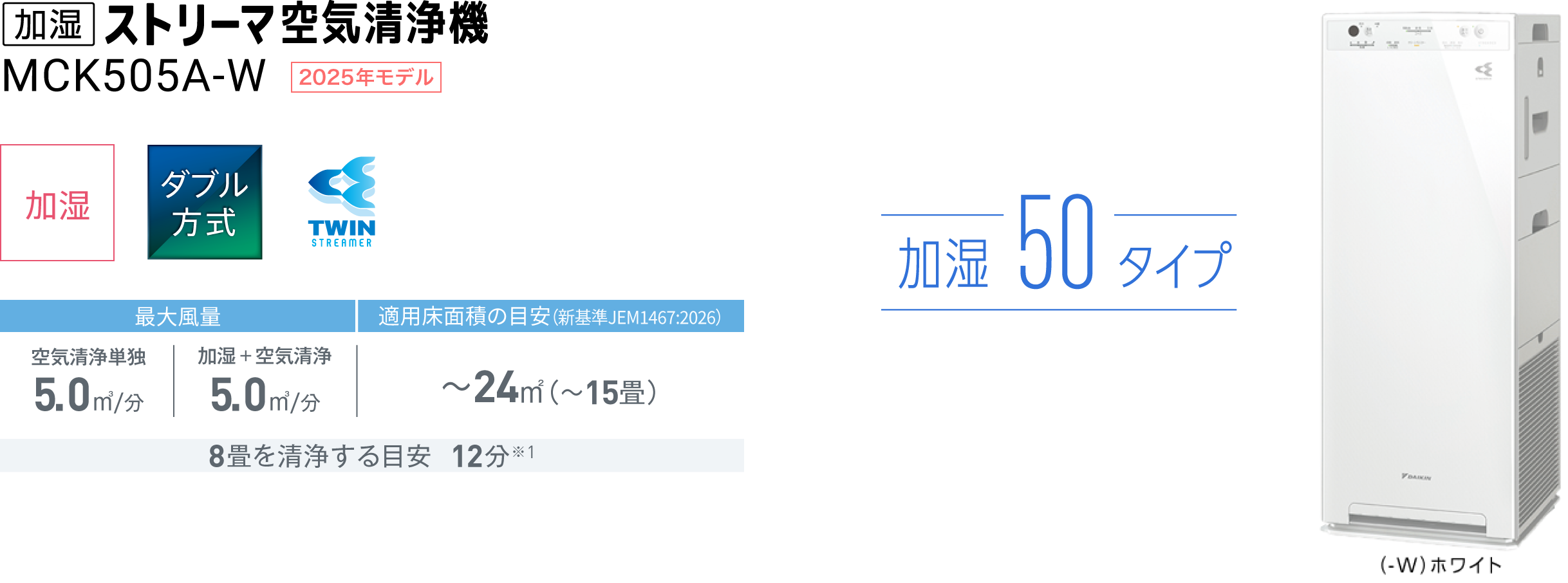 加湿ストリーマ空気清浄機 MCK505A（-W）（-T）