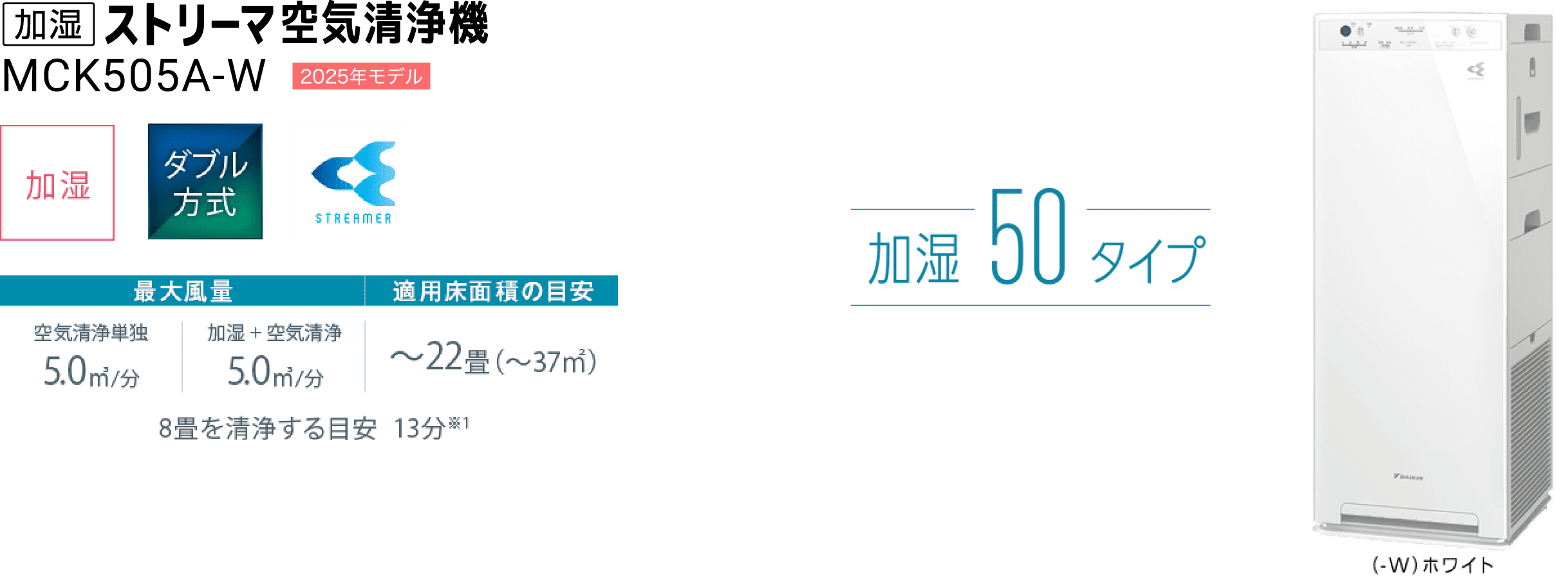 加湿ストリーマ空気清浄機 MCK505A（-W）（-T）