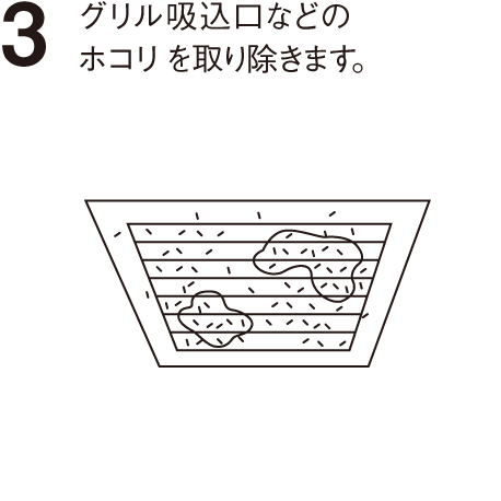 3、グリル吸込口などのホコリを取り除きます。