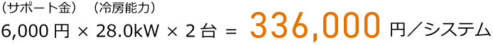 定格冷房能力あたり 6,000円 × 28.0kW × 2台 ＝336,000円／システム