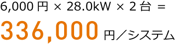 定格冷房能力あたり 6,000円 × 28.0kW × 2台 ＝336,000円／システム