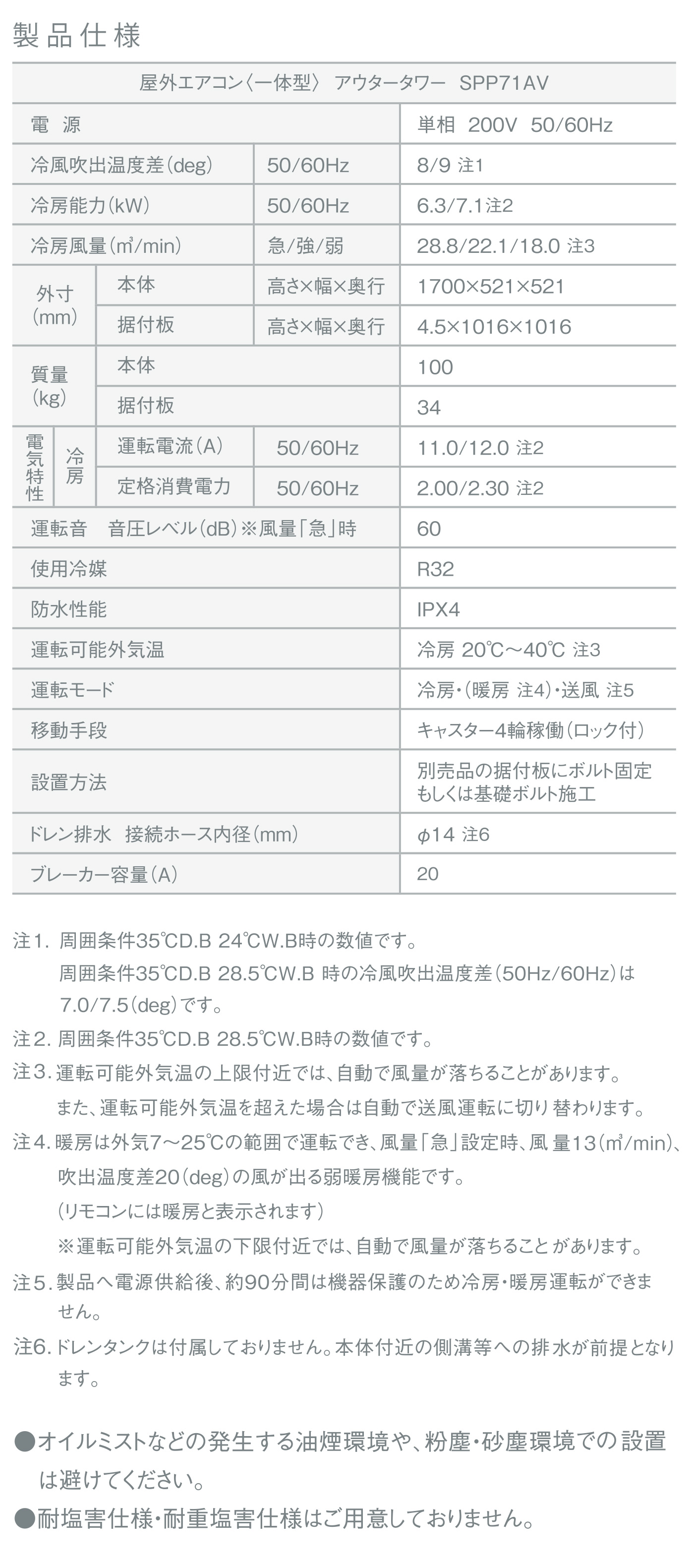 アウタータワー 製品仕様