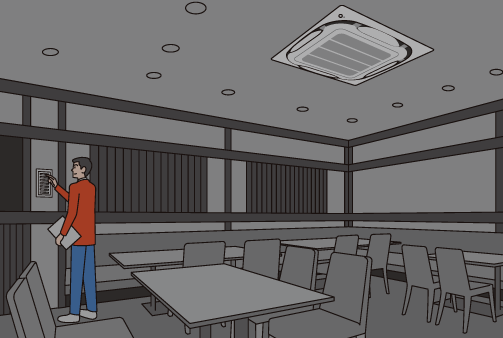 閉店（消灯）後照度センサーが暗さを感知