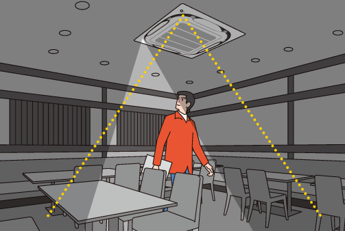 人検知センサーが人の動きを感知し、LEDライトが作動