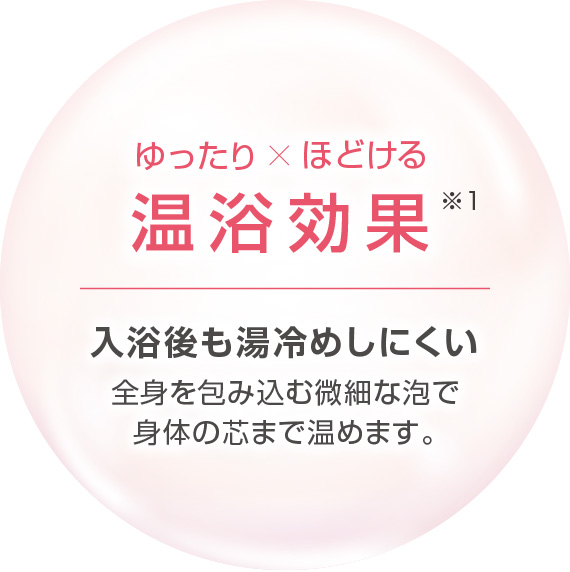 ゆったり×ほどける温浴効果※1。入浴後も湯冷めしにくい。全身を包み込む微細な泡で身体の芯まで温めます。