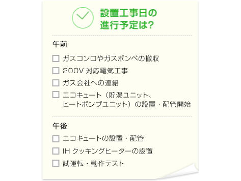 設置工事日の進行予定は?