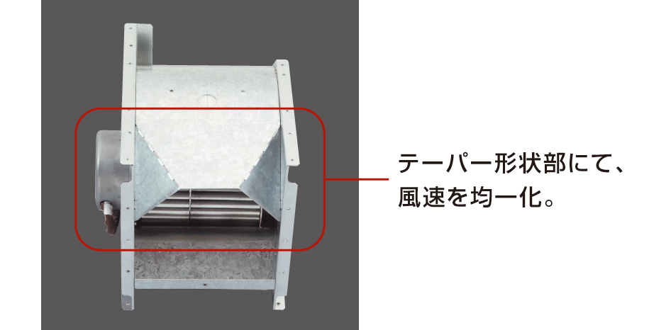 テーパー形状部にて、風速を均一化。