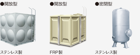 ●開放型：ステンレス製 ●開放型：FRP製 ●密閉型：ステンレス製