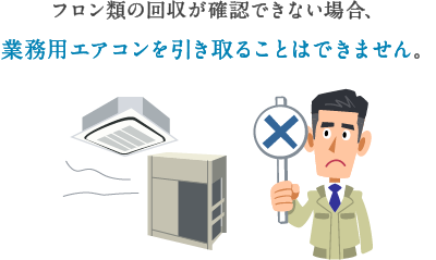 フロン類の回収が確認できない場合、業務用エアコンを引き取ることはできません。