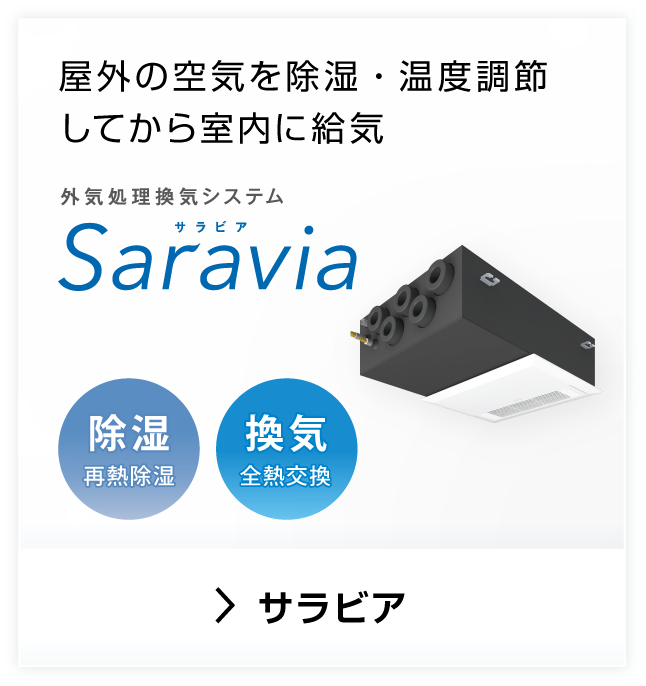 屋外の空気を除湿・温度調節してから室内に給気。外気処理換気システム サラビア