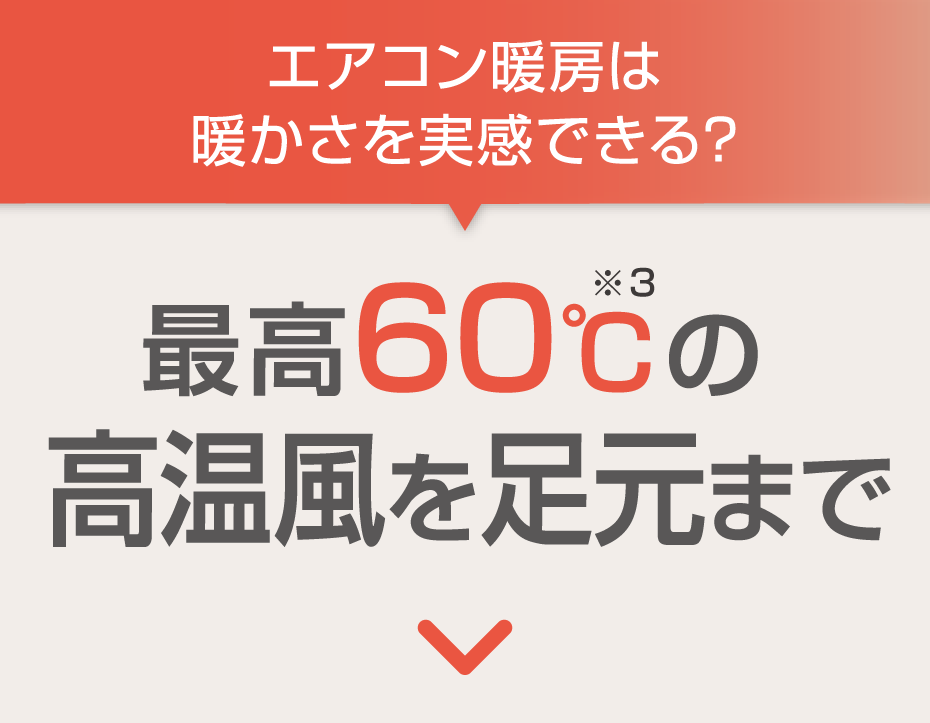 エアコン暖房は暖かさを実感できる？→最高６０℃※2の高温風を足元まで