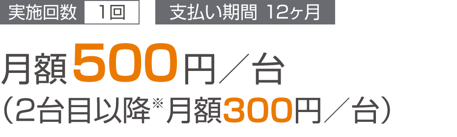 月額500円／台 実施回数1回（2台目以降※月額300円／台）（支払い期間 12ヶ月）