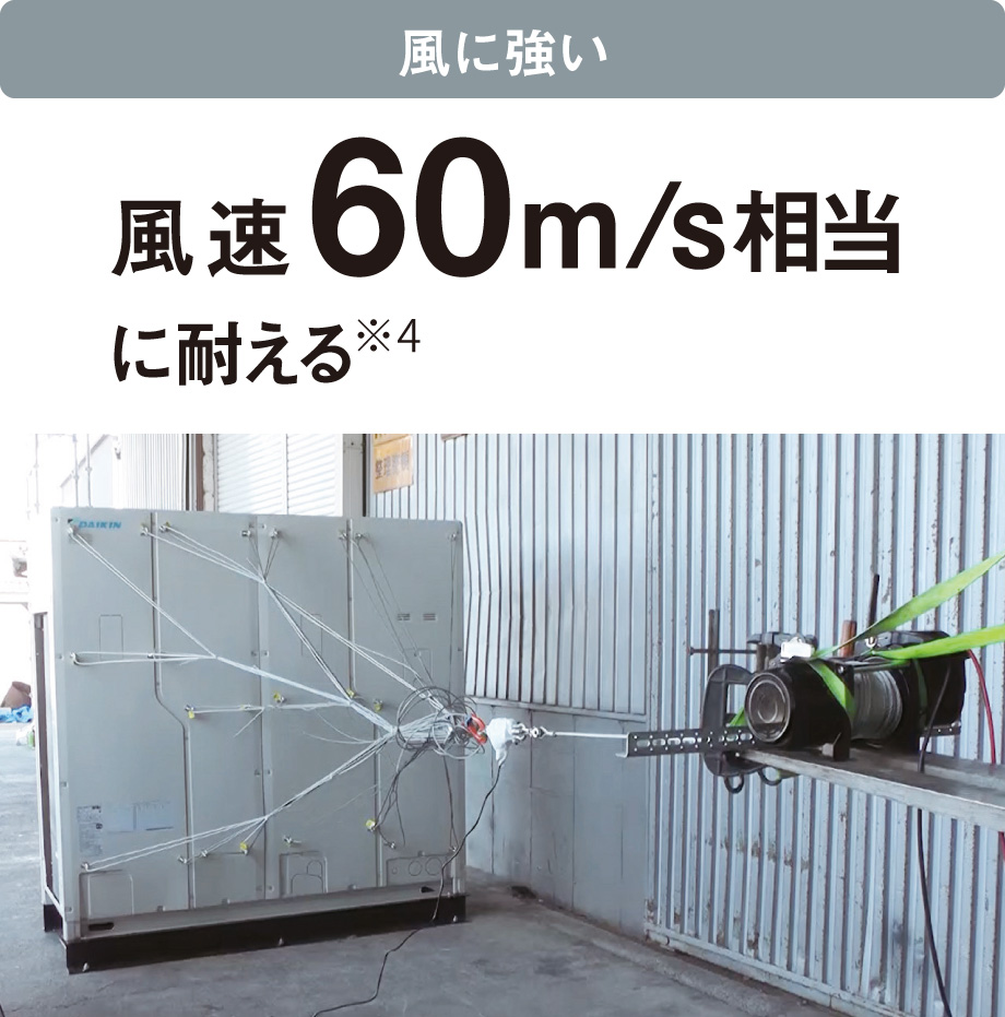 風に強い：風速60m/s相当に耐える