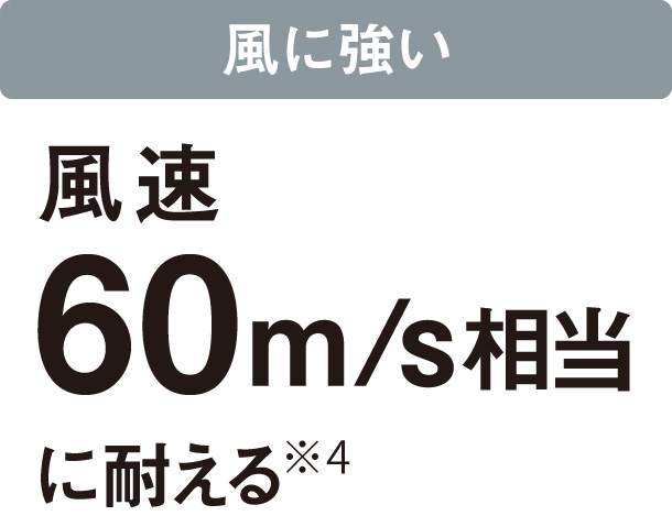 風に強い：風速60m/s相当に耐える