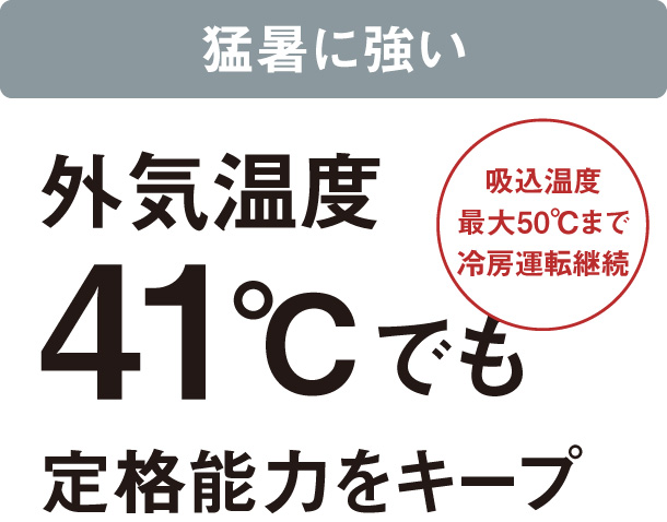 猛暑に強い：外気温度41℃でも定格能力をキープ